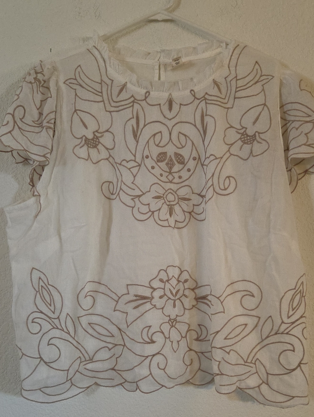 a.n.a White Cotton Blouse with Beige Floral Embroidery